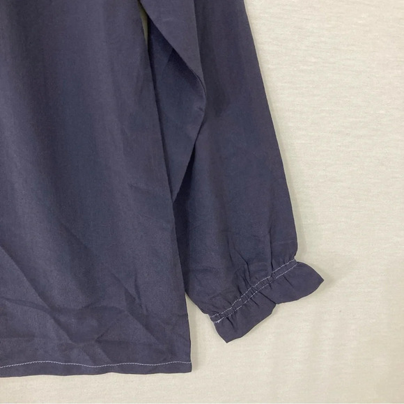 Sundance Navy Purple 100% Silk Tie Front Long Sleeve Top size Small - Picture 7 of 9